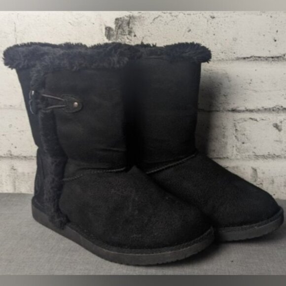 AirWalk Winter Black Hook & Loop Boots Faux Suede & Fur Lined - Picture 6 of 15